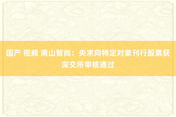 国产 视频 南山智尚:央求向特定对象刊行股票获深交所审核通过