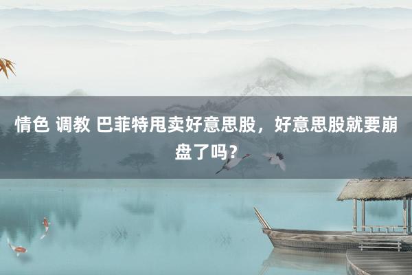 情色 调教 巴菲特甩卖好意思股,好意思股就要崩盘了吗?
